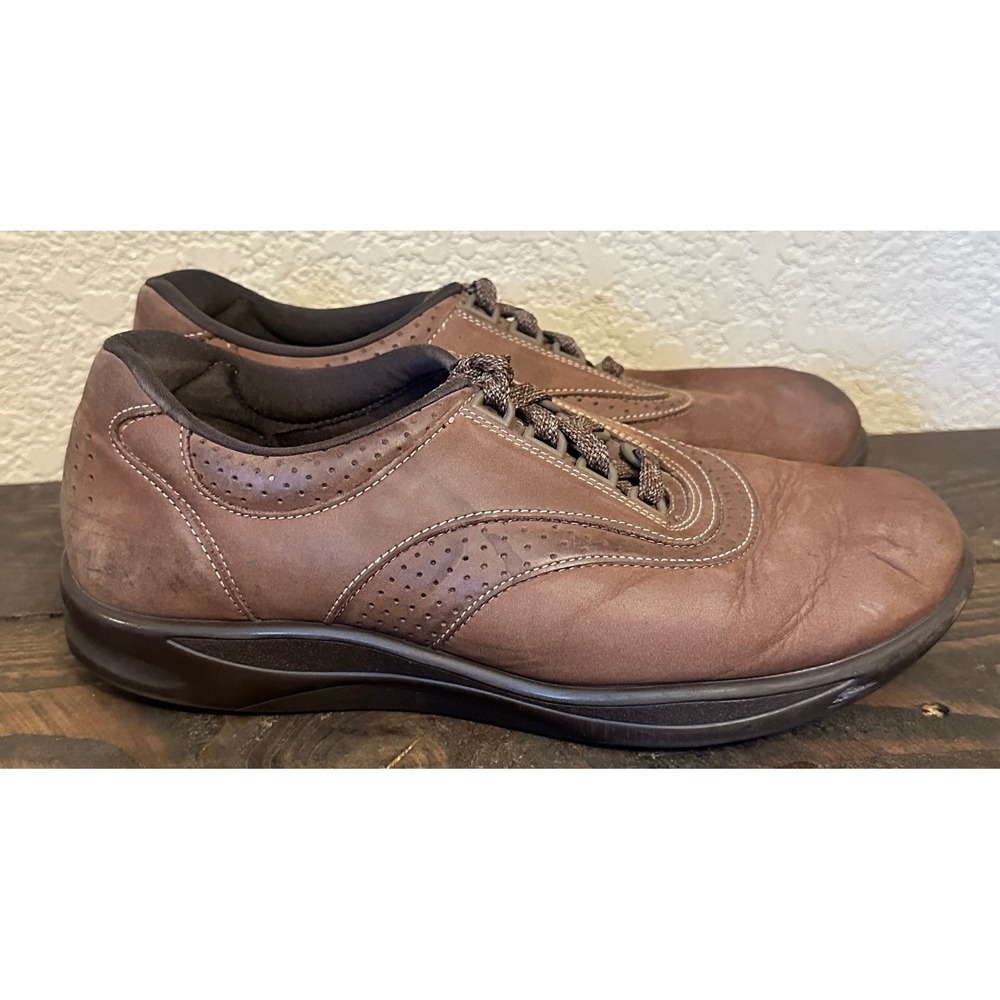 SAS Walk Easy Womens 10 W Brown Leather Walking Shoes Comfort Chocolate Nubuck
